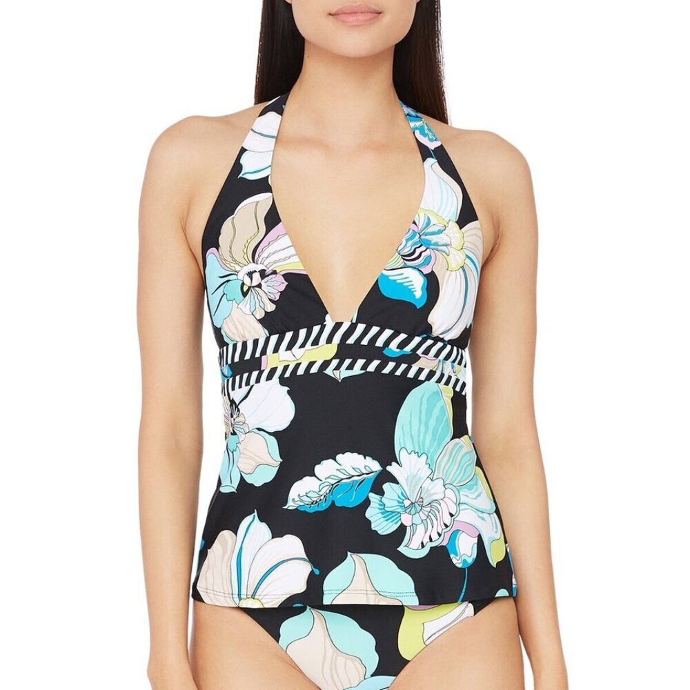 NWT Trina Turk Women's V-Neck Halter Tankini Swimsuit Top Sintra Floral Size 4